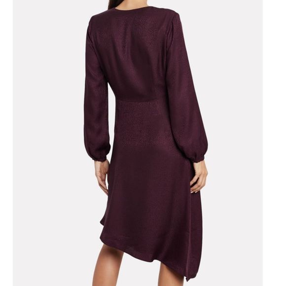 INTERMIX NWT Nadia Purple Pure Silk Jacquard NWT V-neck Midi Dress US 8 - Picture 4 of 15